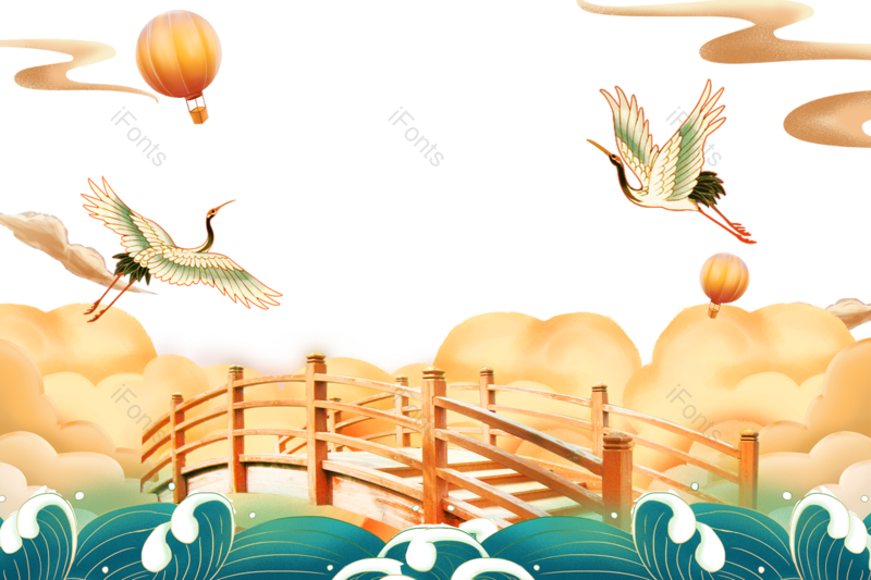 中国风图片,仙鹤元素,素材PNG,简约免抠素材